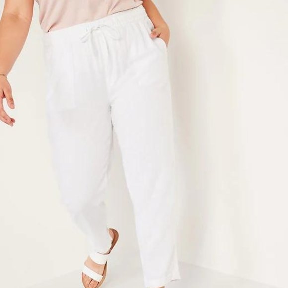 High-Waisted Linen-Blend Straight Cropped Pants for Women